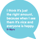 Quote: I think it's just the right amount, because when I see them it's nice and everyone is happy. 11-18 year old in care